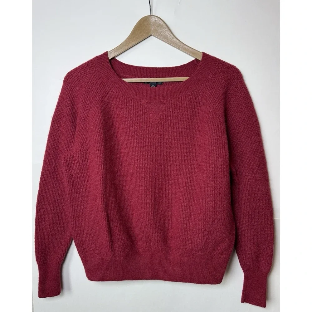 J Crew Waffle Crewneck Sweater Supersoft Yarn Wool Alpaca Red Long Sleeve Shirt